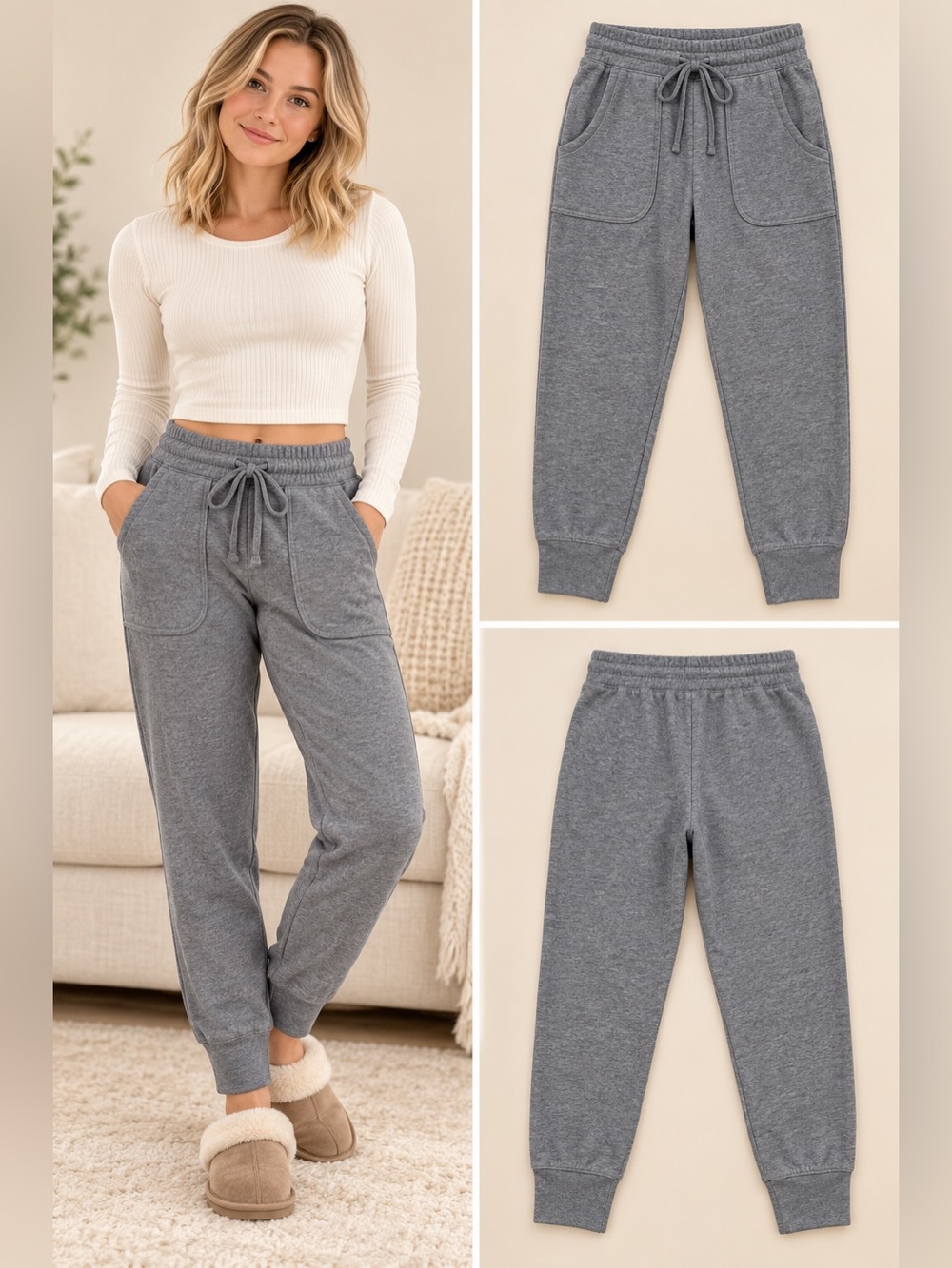 Rae Dunn Gray Drawstring Pocket Jogger Lounge Pants S Petite